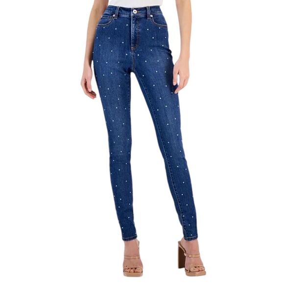 INC Womens High-Rise Studded Skinny Jeans Indigo Embellished 4/27 NWT - Picture 1 of 6